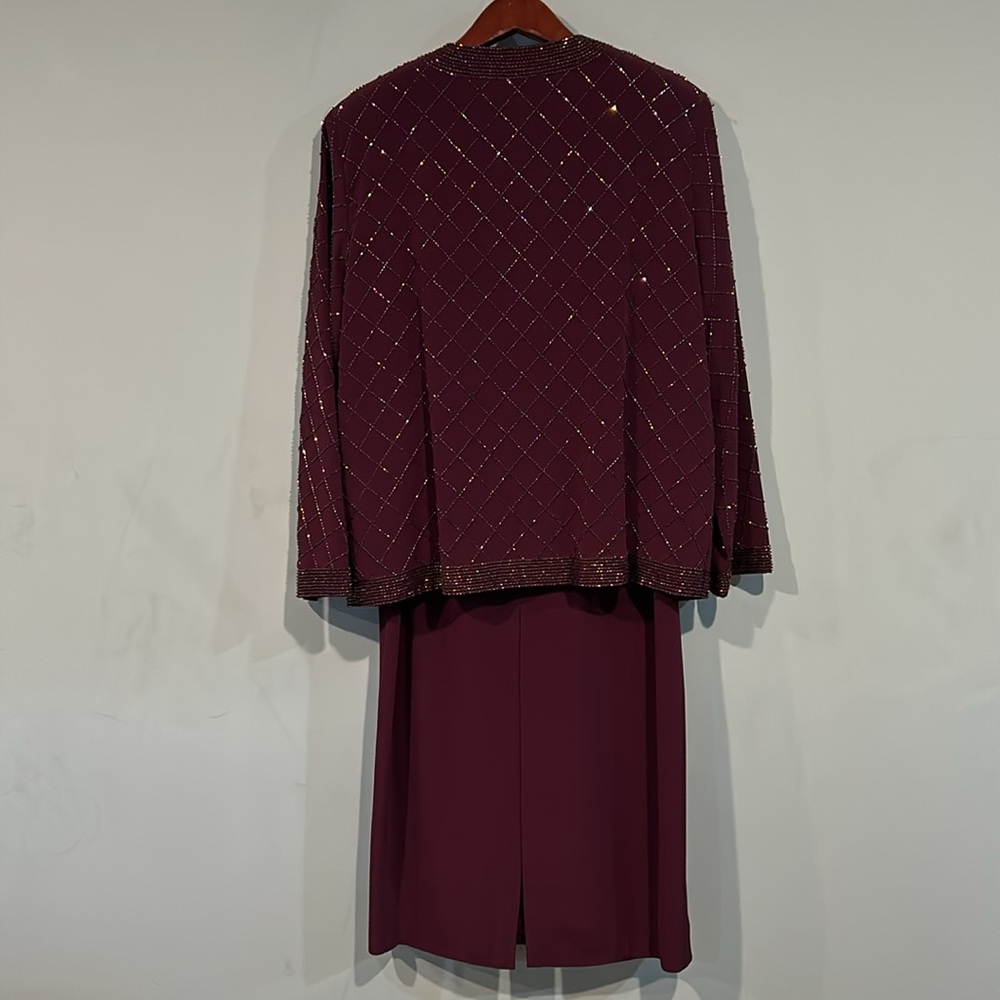 Jovani Vintage Purple Silk Beaded 3 piece Wedding Mother Dress Suit size 10 - Picture 3 of 17